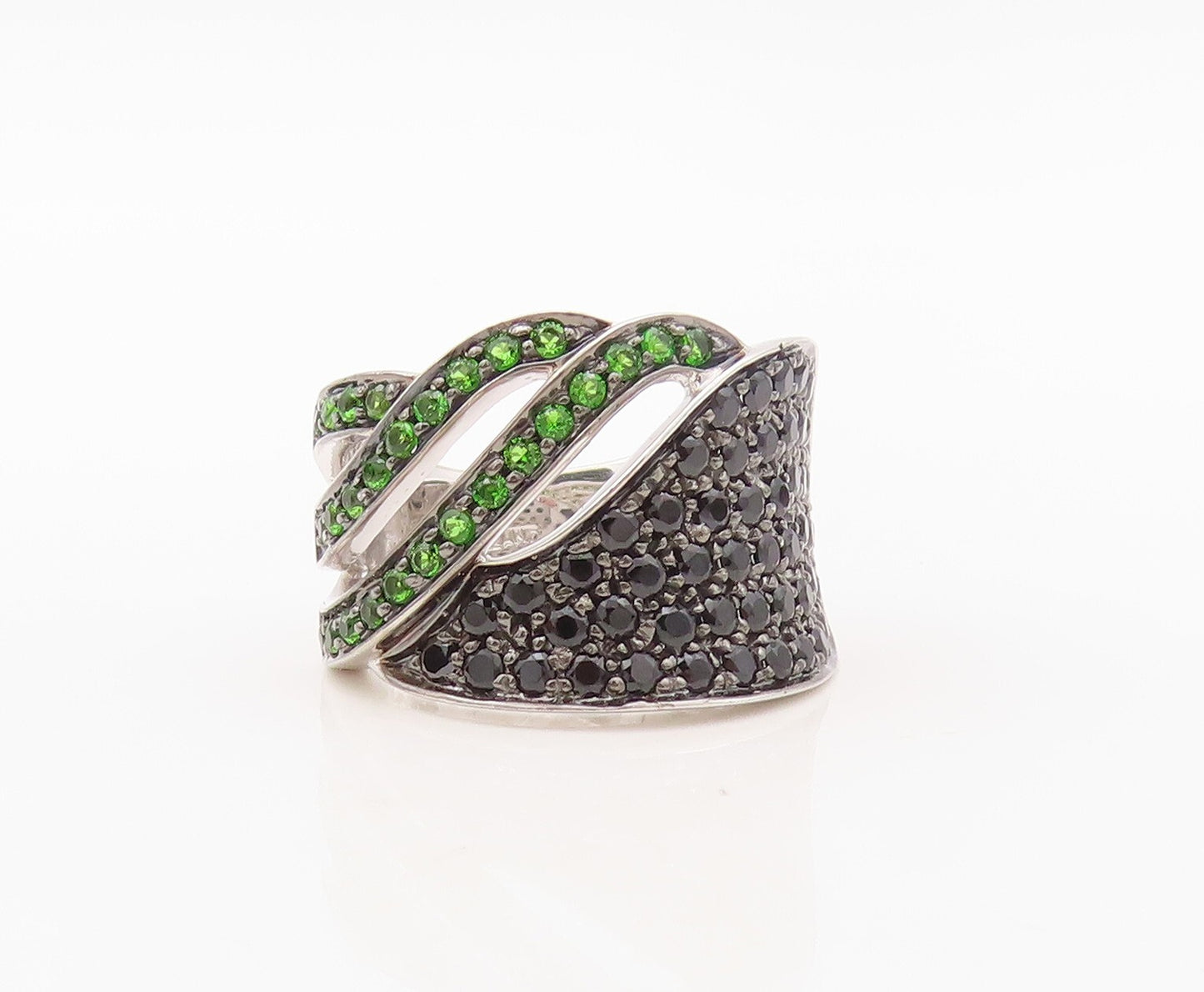 925 Sterling Silver Vintage Ring Designer Cutout Green CZ & Spinel Sz 7  RG30271