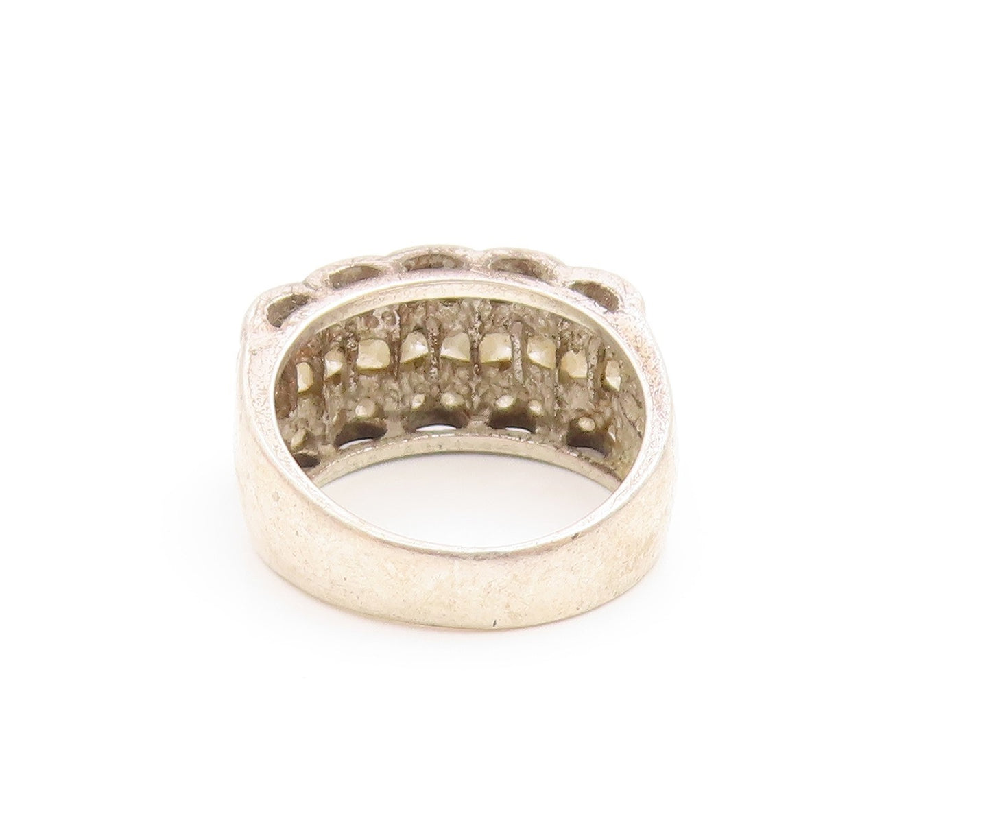 925 Sterling Silver  Vintage White Topaz Three Row Band Ring  Sz 6  RG20423