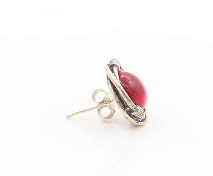 925 Sterling Silver Vintage Earrings Cabochon Framed Gemstone  EG13394