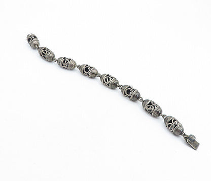 MEXICO 925 Sterling Silver  Vintage Open Barrel Link Chain Bracelet  BT2736