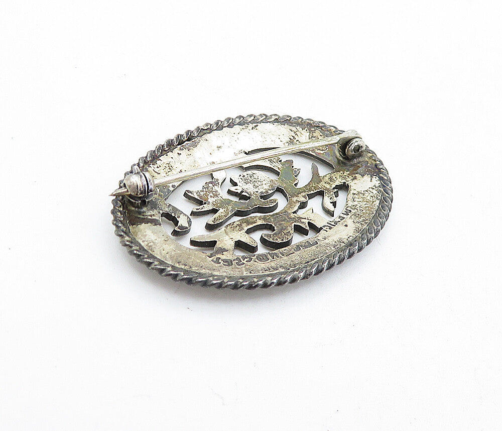 MEXICO 925 Sterling Silver  Vintage Dark Tone Etched Bird Brooch Pin  BP1823