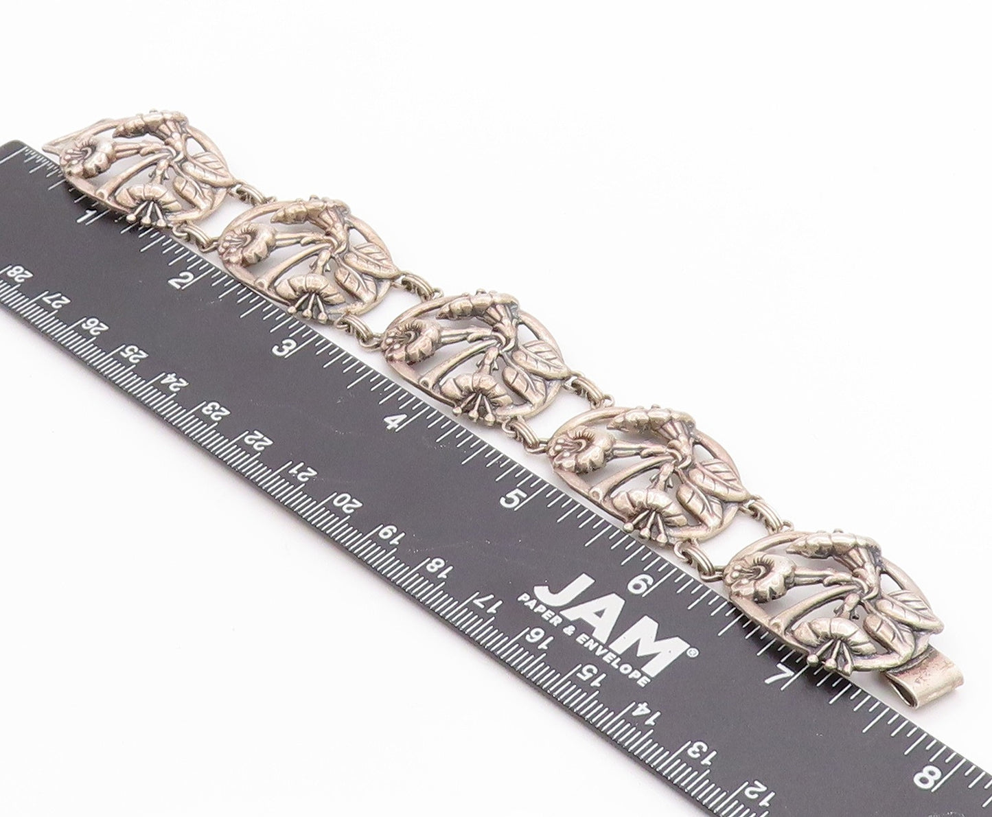 925 Sterling Silver Vintage Bracelet DANECRAFT Dark Tone Floral Cutout  BT11341