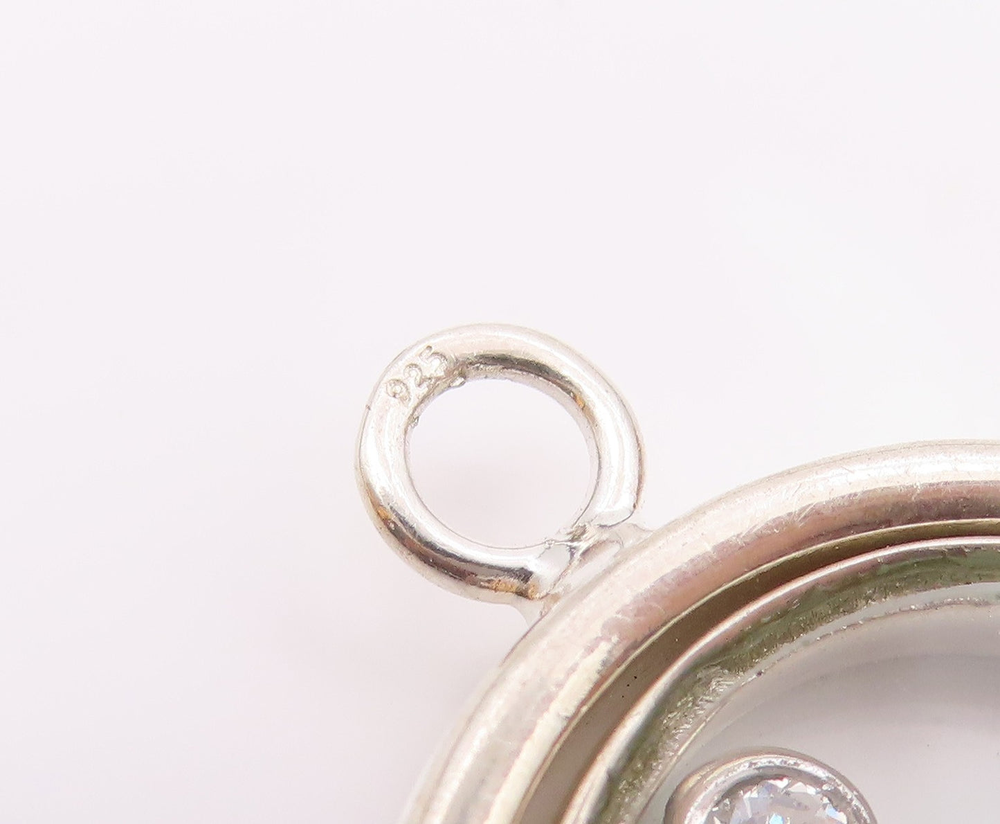 925 Sterling Silver  Vintage Shiny Cubic Zirconia Round Slide Pendant  PT10985