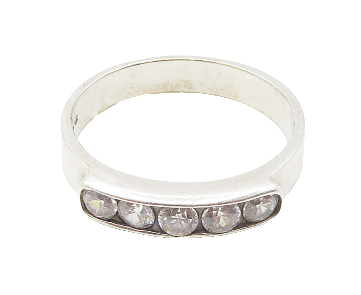 925 Sterling Silver  Cubic Zirconia 5 Stone Smooth Band Ring Sz 8  RG17472