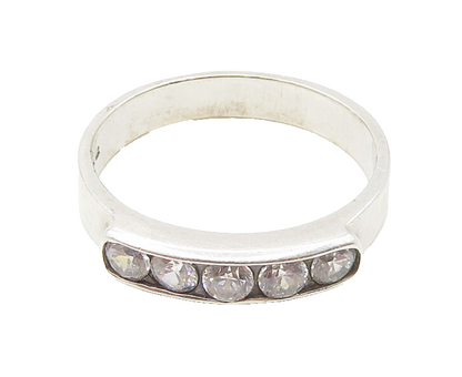 925 Sterling Silver  Cubic Zirconia 5 Stone Smooth Band Ring Sz 8  RG17472