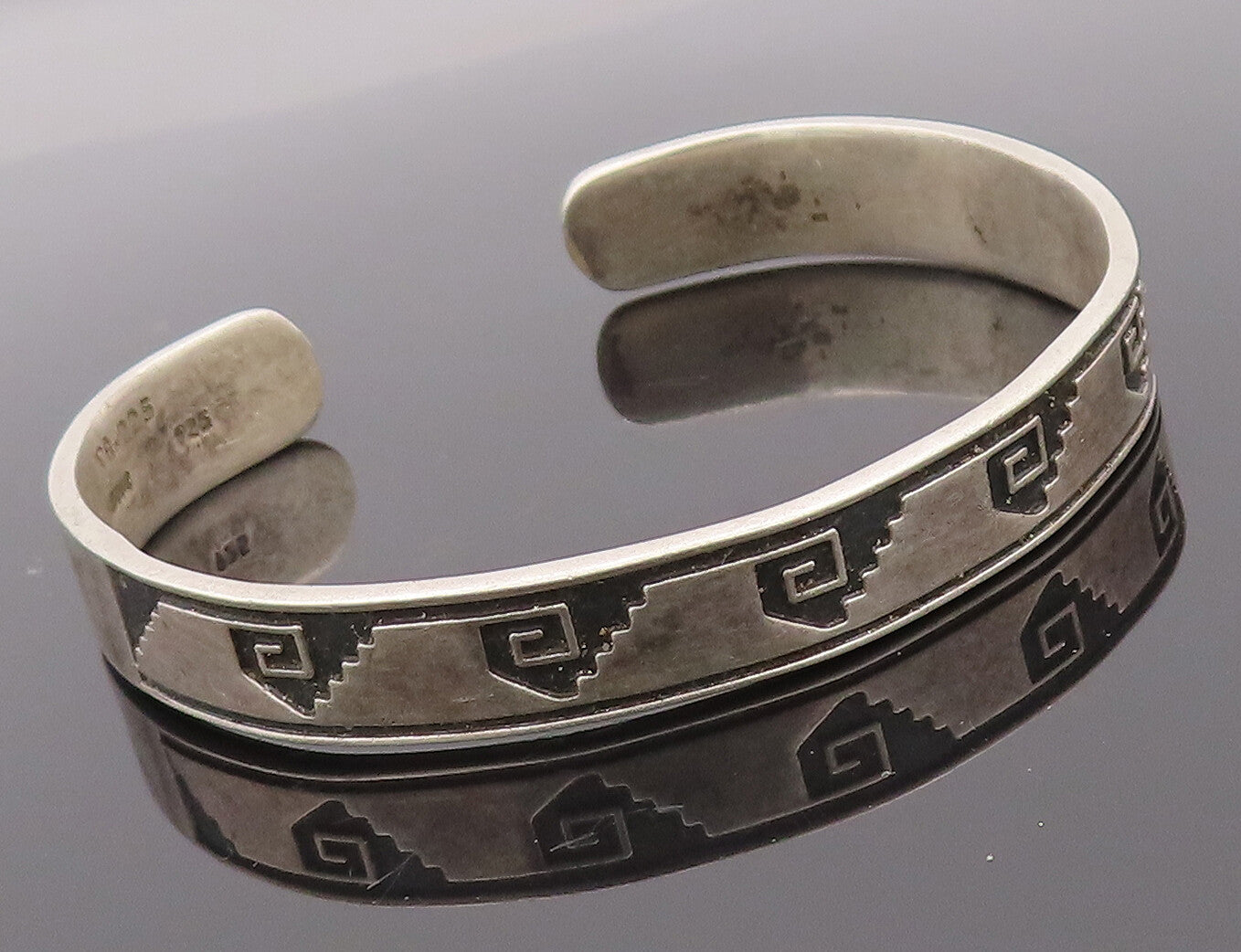 925 Sterling Silver Vintage Bracelet MEXICO Brutalist Etched Adjustable  BT10162
