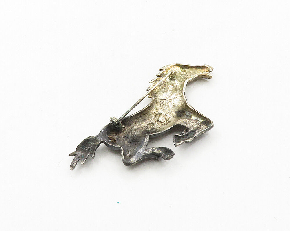 MEXICO 925 Silver  Vintage Dark Tone Galloping Horse Animal Brooch Pin  BP7507