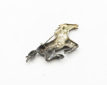 MEXICO 925 Silver  Vintage Dark Tone Galloping Horse Animal Brooch Pin  BP7507