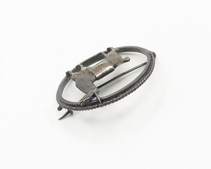 925 Sterling Silver  Vintage Dark Tone Alpaca Open Circle Brooch Pin  BP7300