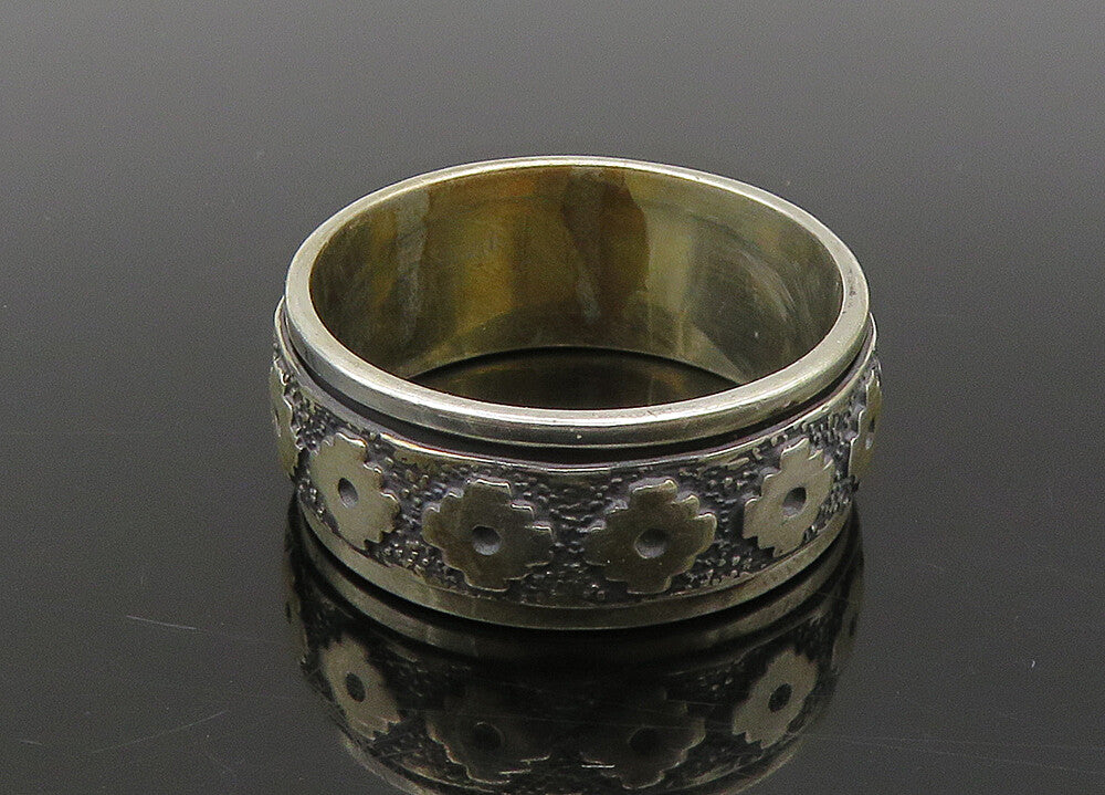 925 Sterling Silver  Vintage Two Tone Patterned Spinner Ring Sz 10  RG23259