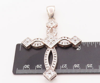 925 Sterling Silver Vintage Pendant Religious Cutout CZ Inlay Cross  PT23109