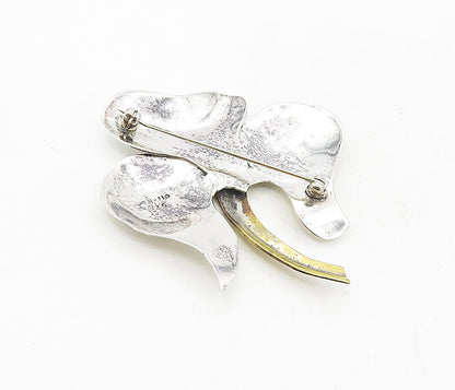 MEXICO 925 Sterling Silver  Vintage Shiny 2 Tone Modernist Brooch Pin  BP3165