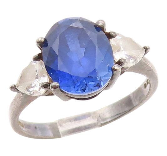 925 Sterling Silver Vintage Ring Classic Blue & White CZ Band  Sz 10  RG36259