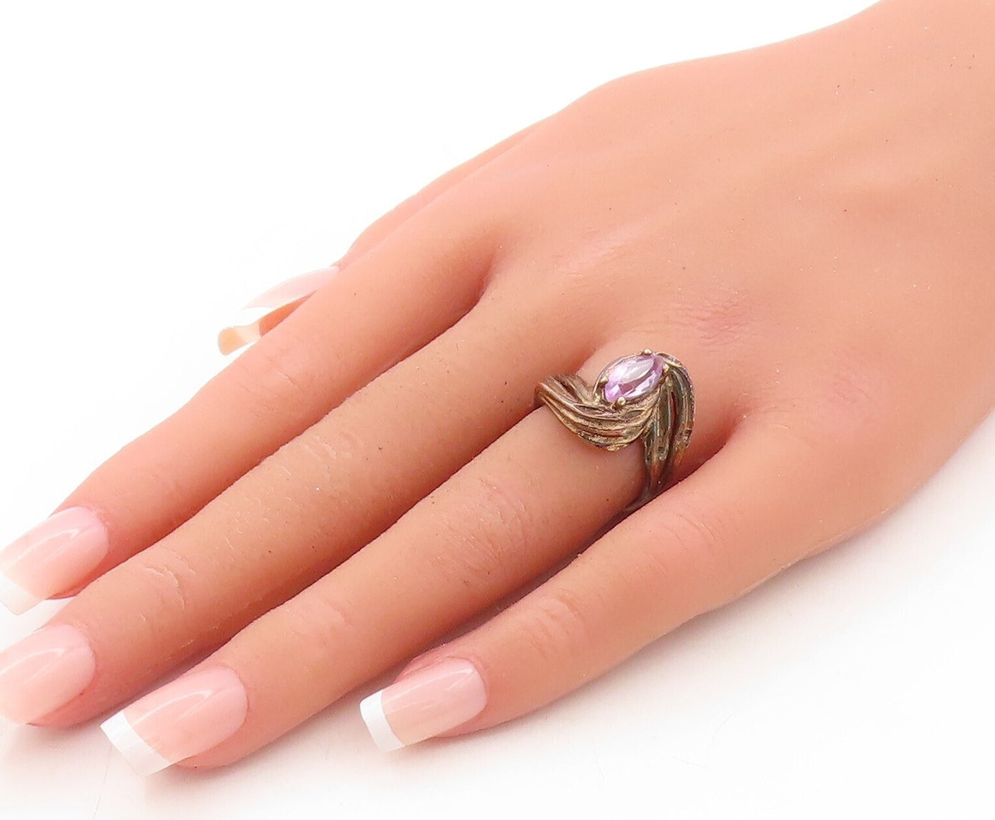 925 Sterling Silver Vintage Ring Gold Plated Designer Amethyst  Sz 6.5  RG31016