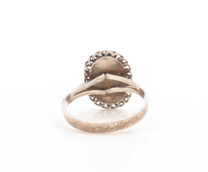 925 Sterling Silver Vintage Ring Swirly Loop Border Gemstone  Sz 7.5  RG31475
