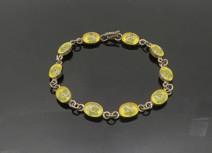 925 Sterling Silver  Vintage Petite Flower Art Dark Tone Chain Bracelet BT8191