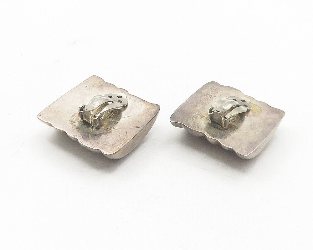 MEXICO 925 Sterling Silver  Vintage Hollow Sculpted Non Pierce Earrings EG6026