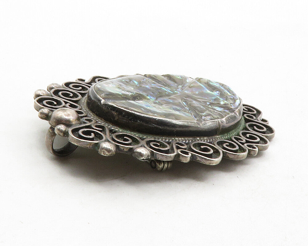 MEXICO 925 Sterling Silver  Vintage Abalone Shell Swirl Brooch Pin  BP4717