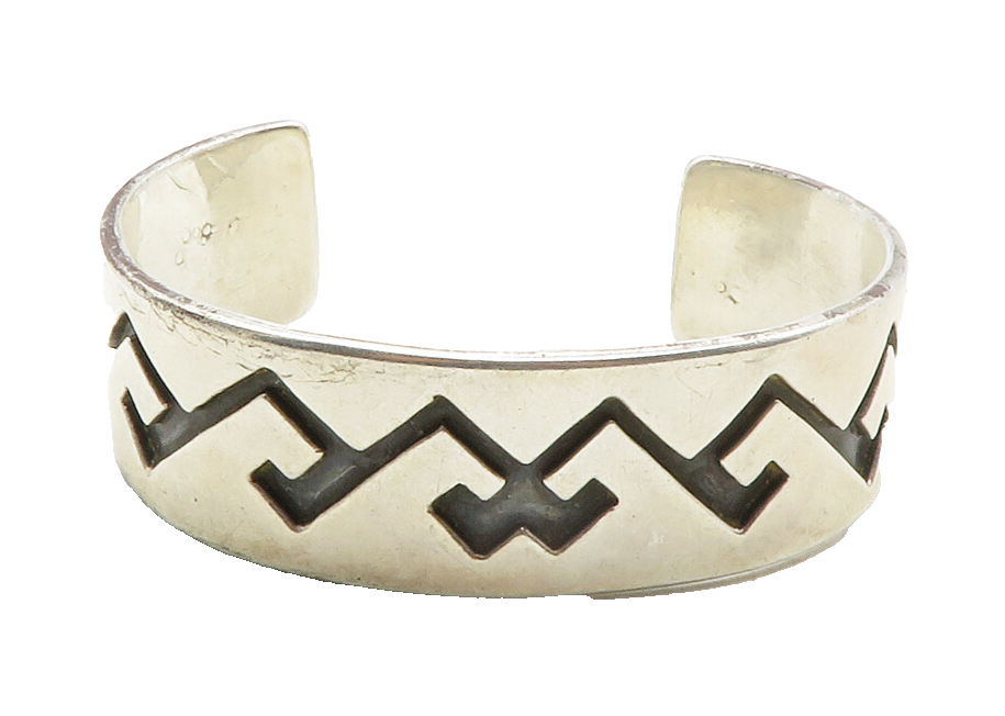 925 Sterling Silver  Vintage Oxidized Pattern Chiseled Cuff Bracelet  BT4829