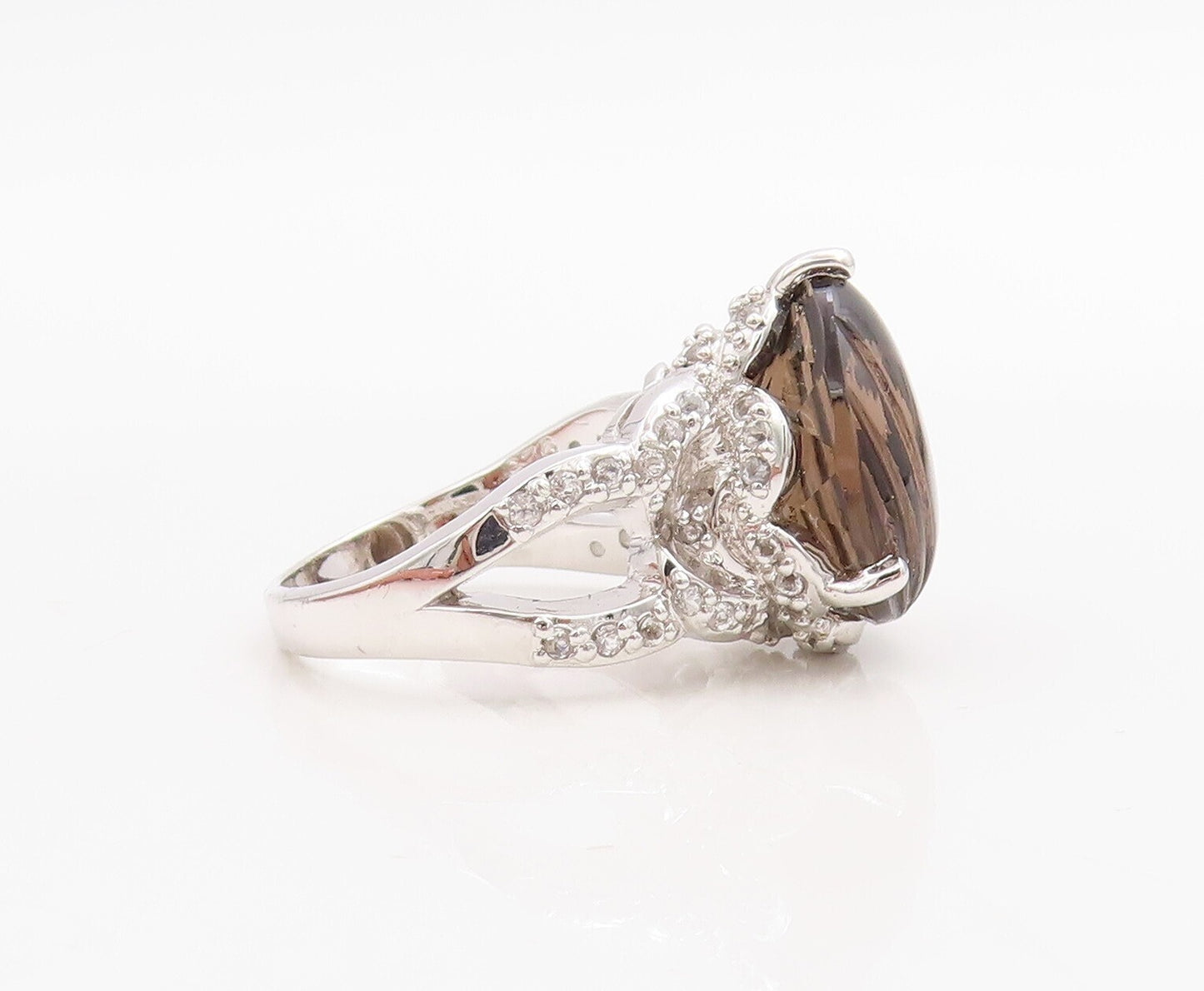 925 Sterling Silver Vintage Ring Drop Cut Smoky Quartz & Topaz  Sz 7.5  RG30998