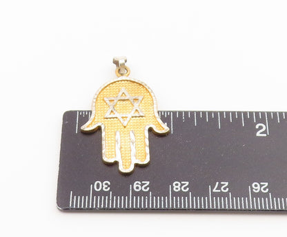 925 Sterling Silver Vintage Pendant Two Tone Hamsa Star of David Cutout  PT26641