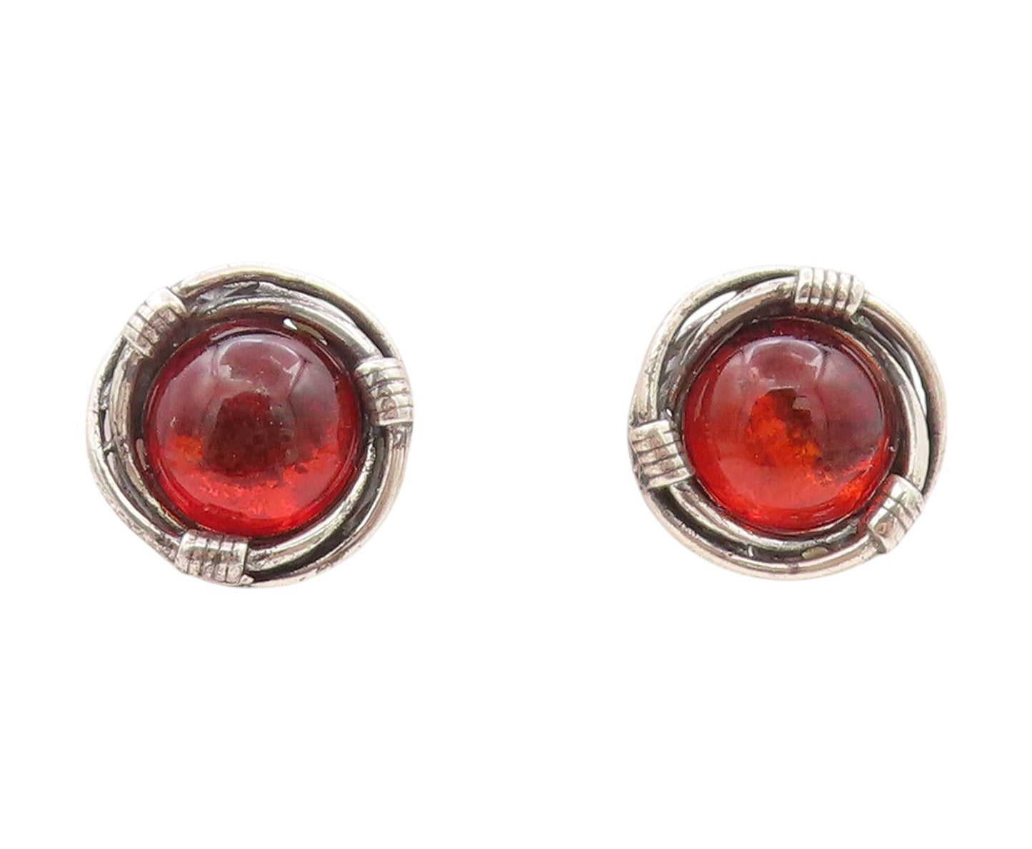 925 Sterling Silver Vintage Earrings Cabochon Framed Gemstone  EG13394