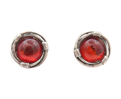 925 Sterling Silver Vintage Earrings Cabochon Framed Gemstone  EG13394