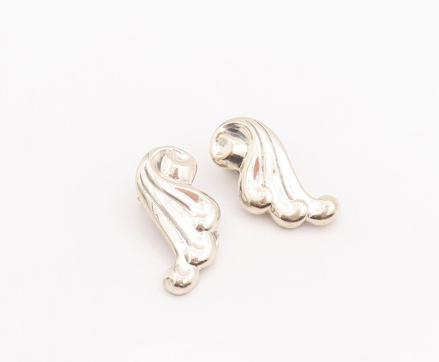 925 Sterling Silver Vintage Earrings RENOIR Minimalist Carved Swirls  EG13082