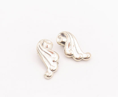 925 Sterling Silver Vintage Earrings RENOIR Minimalist Carved Swirls  EG13082