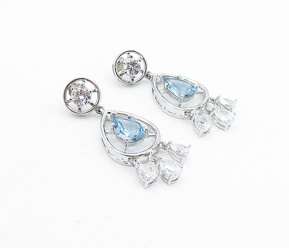 925 Sterling Silver Blue Topaz & Cubic Zirconia Tear Drop Earrings EG2465