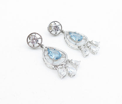 925 Sterling Silver Blue Topaz & Cubic Zirconia Tear Drop Earrings EG2465