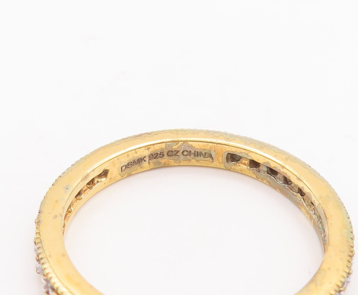925 Sterling Silver Vintage Ring Gold Plated Topaz Inlay  Sz 7  RG29421