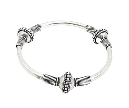 925 Sterling Silver  Vintage Twist Wrapped Design Bangle Bracelet  BT2494