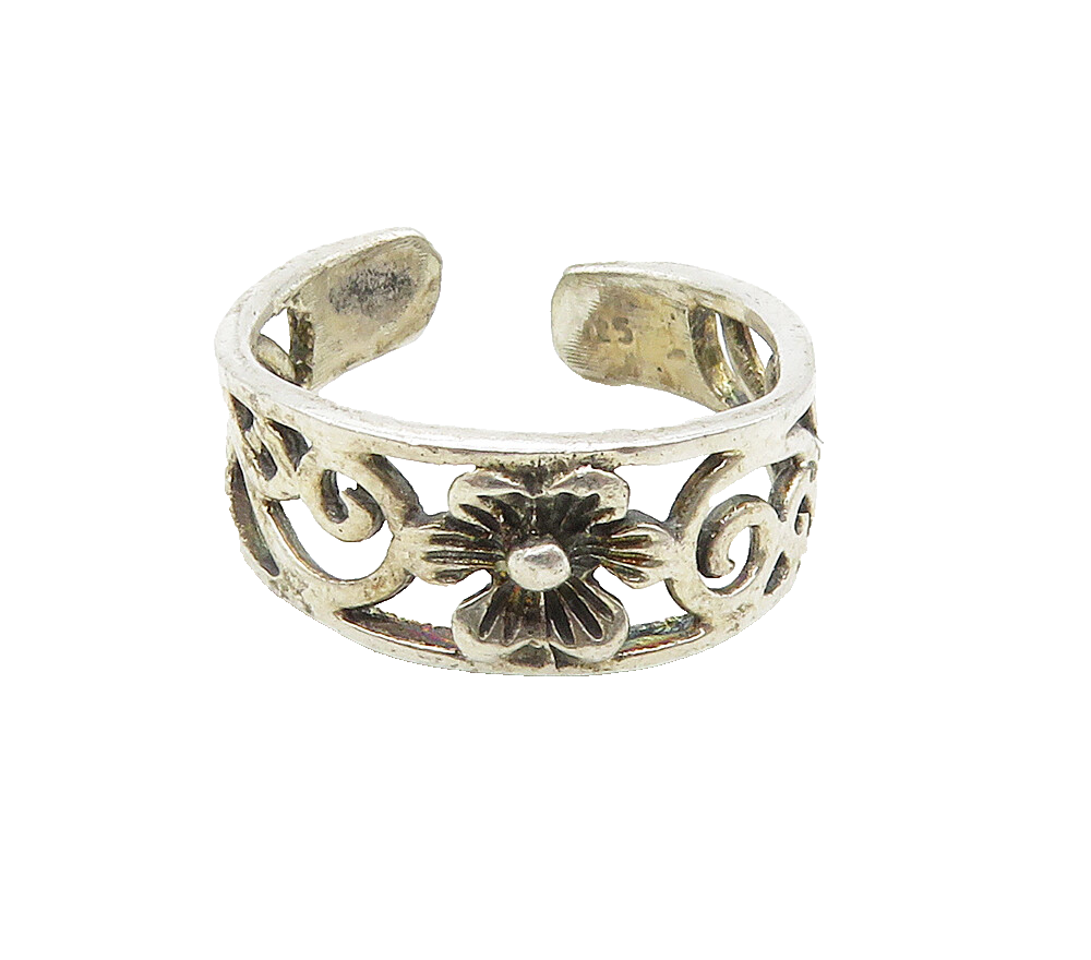 925 Sterling Silver  Vintage Petite Open Floral Swirl Band Ring Sz 4  RG15699