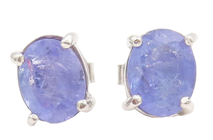 925 Sterling Silver  Vintage Minimalist Oval Tanzanite Stud Earrings  EG12710