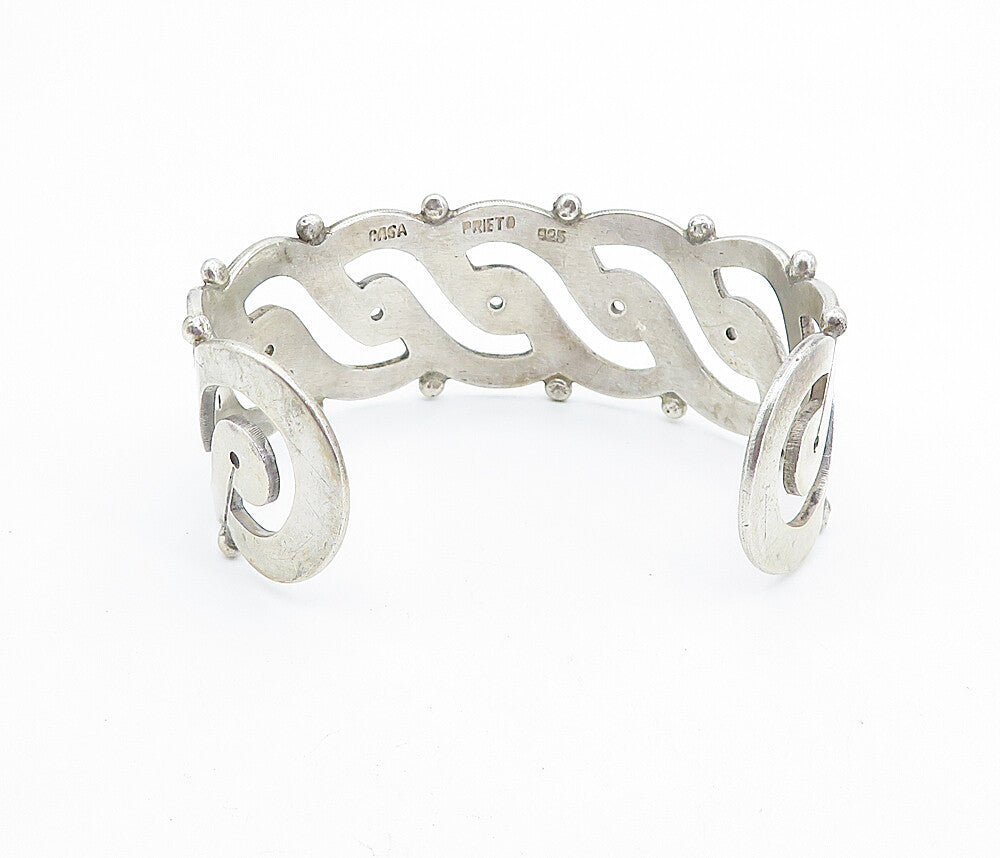 PRIETO 925 Sterling Silver Vintage Open Swirl Design Cuff Bracelet BT2777