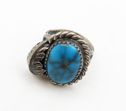 NAVAJO 925 Sterling Silver Vintage Turquoise Floral Leaf Ring Sz 4.5  RG16105