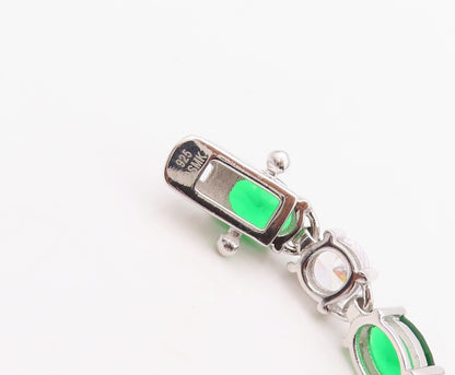 925 Sterling Silver Vintage Bracelet Oval Cut Green & White Topaz  BT10879