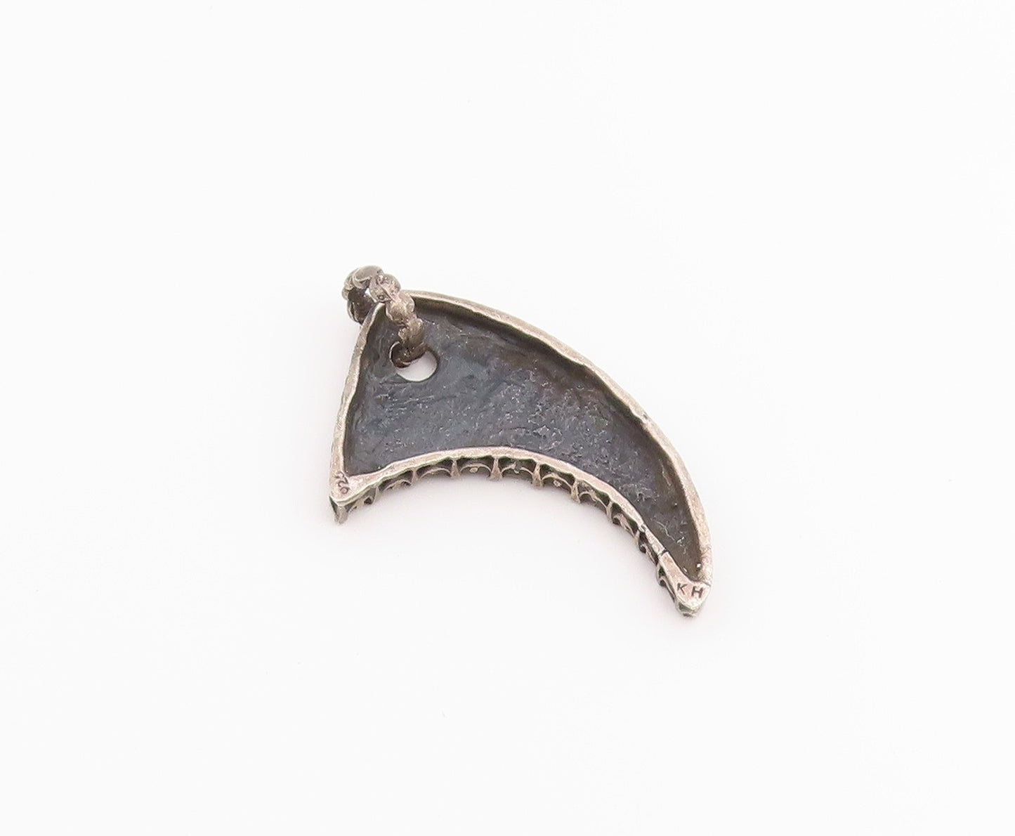 925 Sterling Silver Vintage Pendant Classic Textured Horned Moon Charm  PT26515