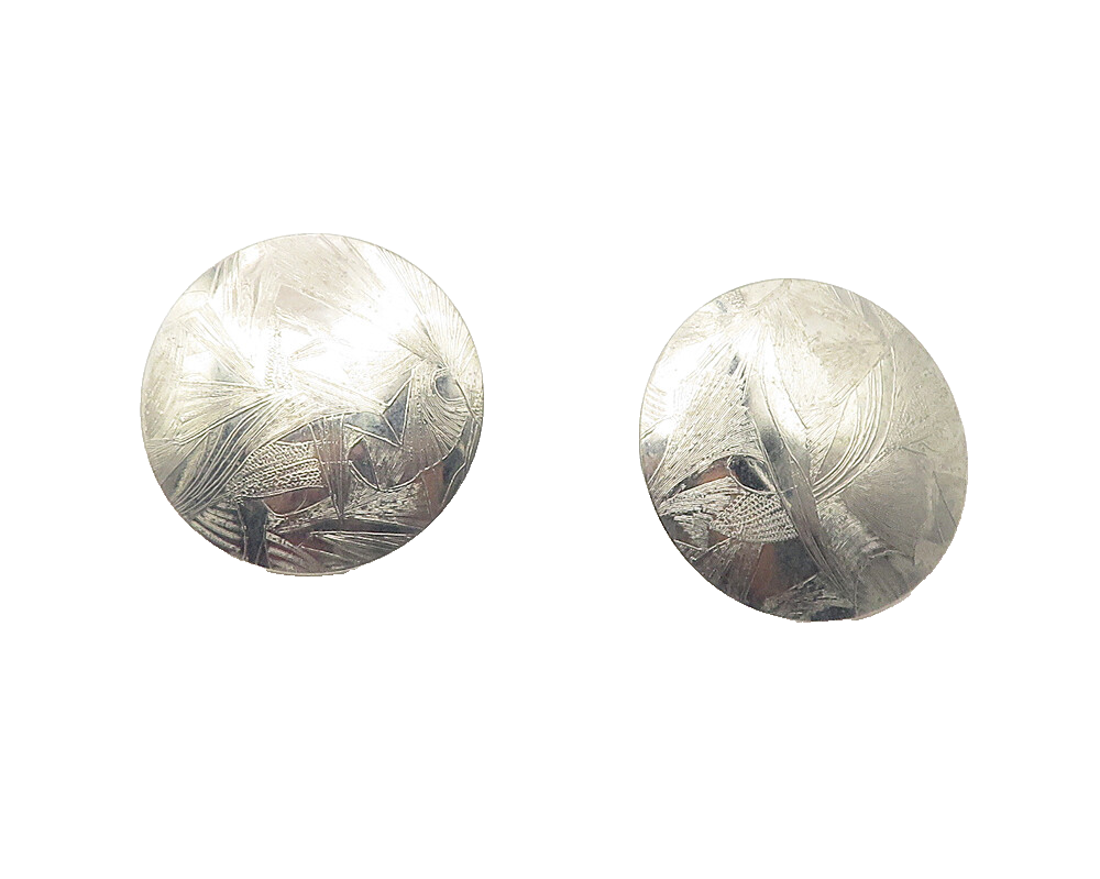 925 Sterling Silver  Vintage Shiny Etched Pattern Round Drop Earrings  EG6133