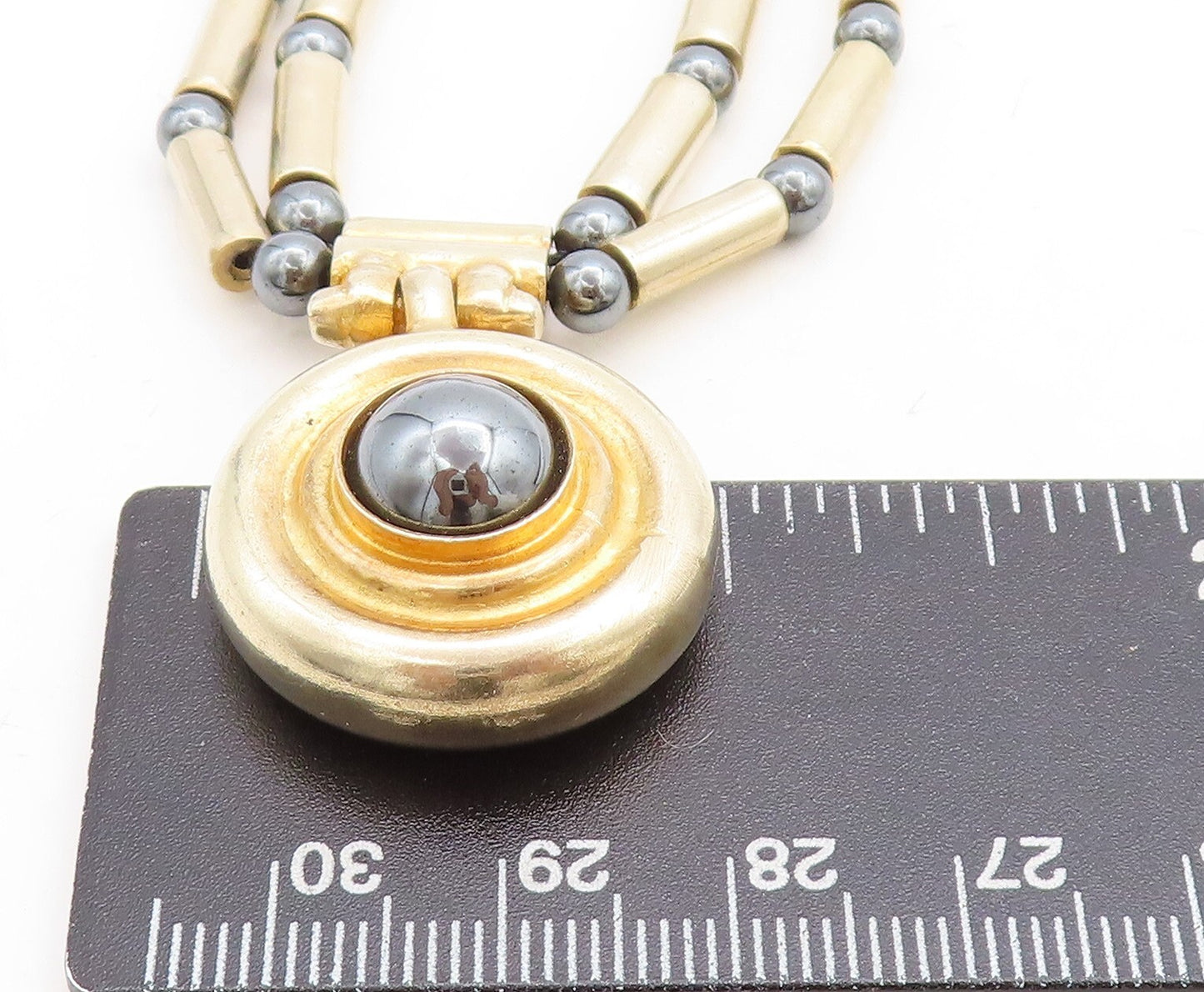 ANTIOCH 925 Silver Vintage Hematite Gold Plated Bar Chain Necklace  NE1771