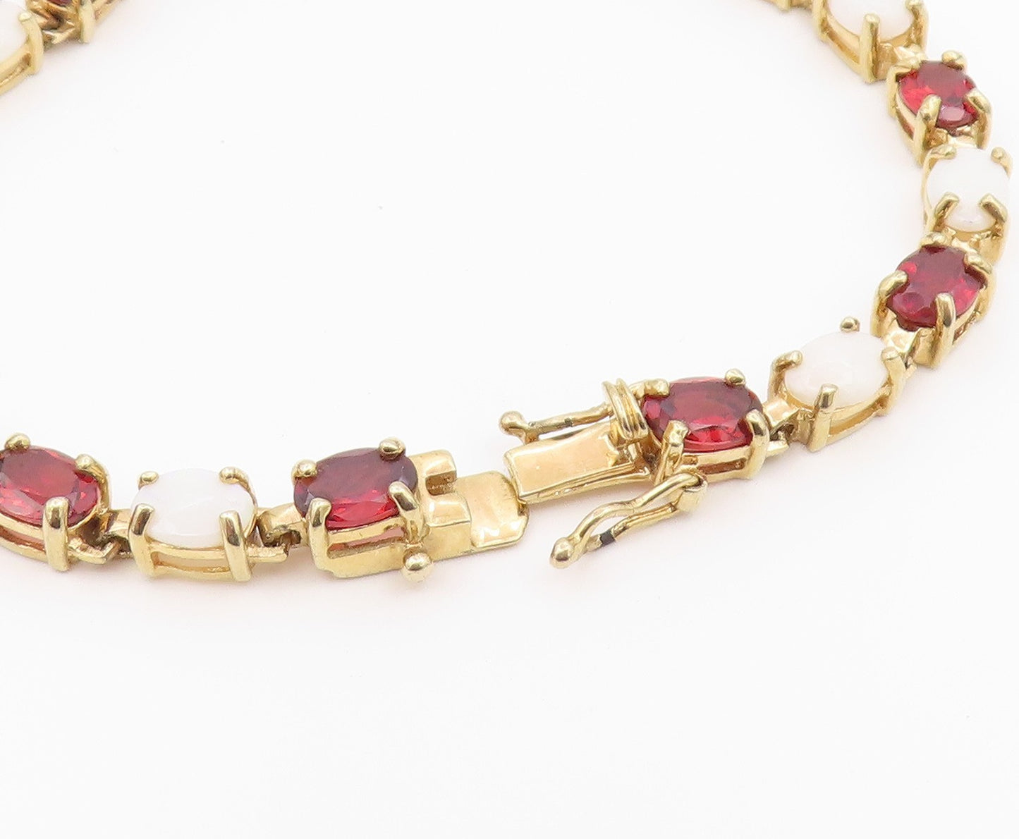 925 Sterling Silver Vintage Bracelet Gold Plated Opal & Garnet Link  BT12195