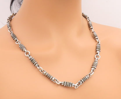 925 Sterling Silver Vintage Necklace MEXICO Barrel Link Long Chain HEAVY  NE4893