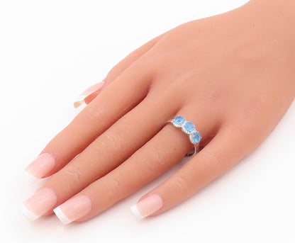 925 Sterling Silver Vintage Ring Round Blue Halo White Topaz   Sz 9.5  RG31785