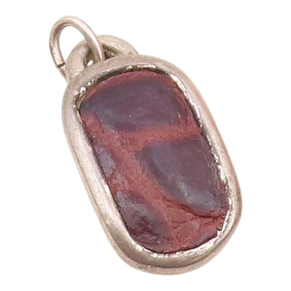 925 Sterling Silver  Vintage Leather Detail Smooth Curved Drop Pendant  PT8363
