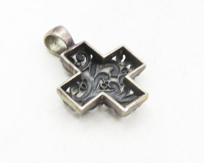 925 Sterling Silver  Vintage Dark Tone Cutout Swirl Cross Pendant  PT7792