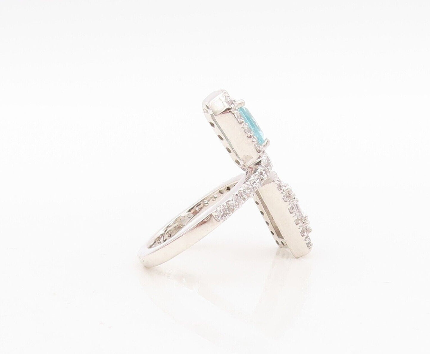 925 Sterling Silver Vintage Ring Designer Blue & White Topaz Bypass Sz 7 RG30462