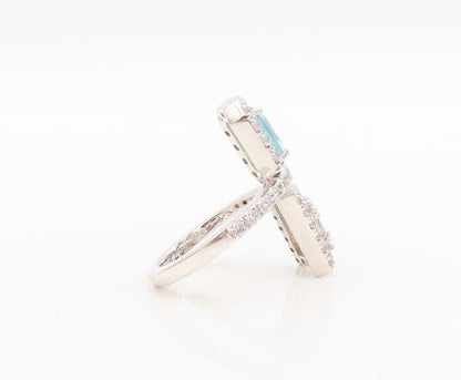 925 Sterling Silver Vintage Ring Designer Blue & White Topaz Bypass Sz 7 RG30462