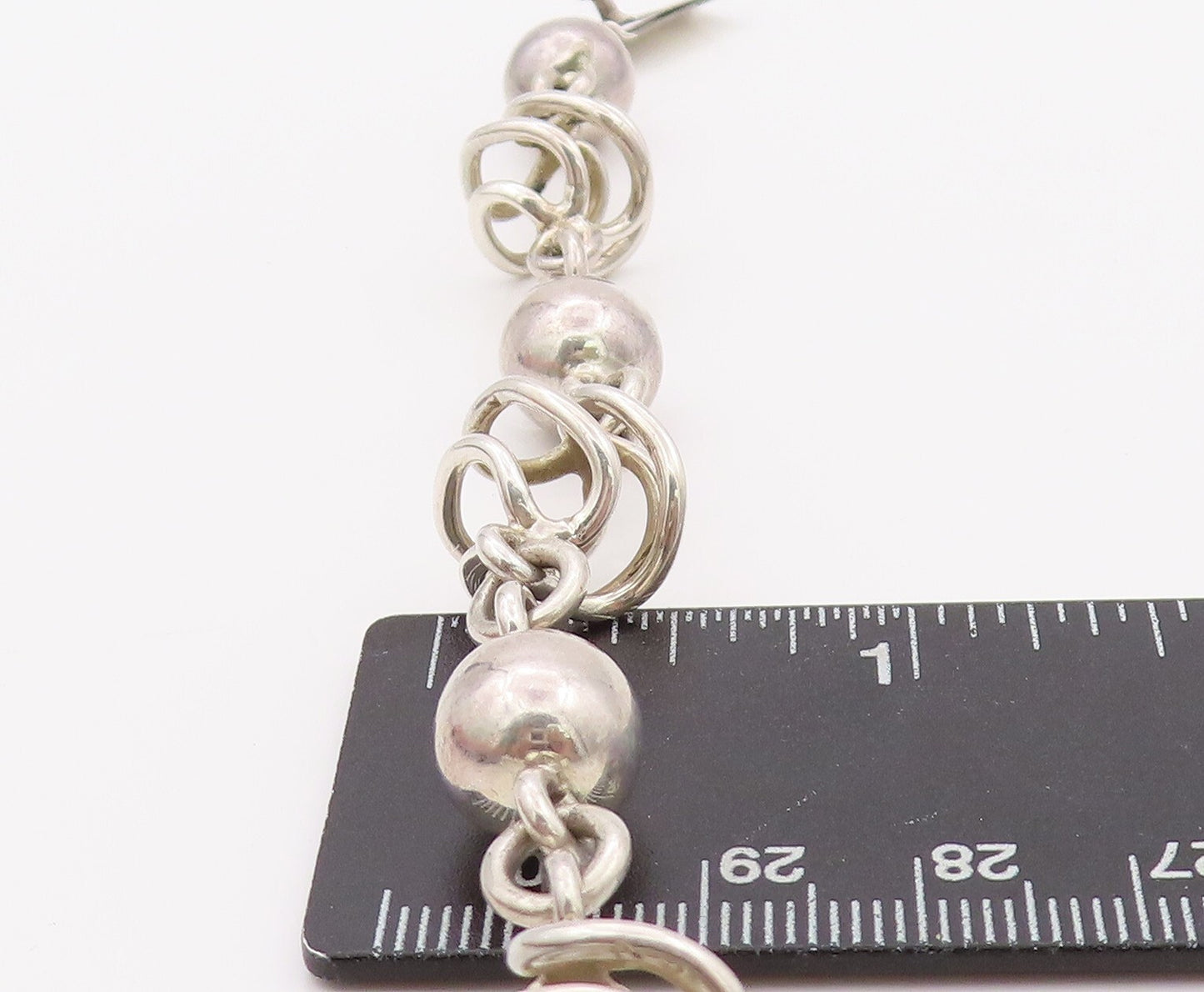 925 Sterling Silver Vintage Bracelet MEXICO Designer Cutout Beads  BT11101