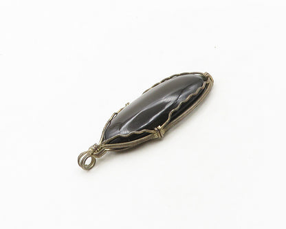 925 Sterling Silver  Vintage Cabochon Cut Dark Stone Oval Pendant  PT15164